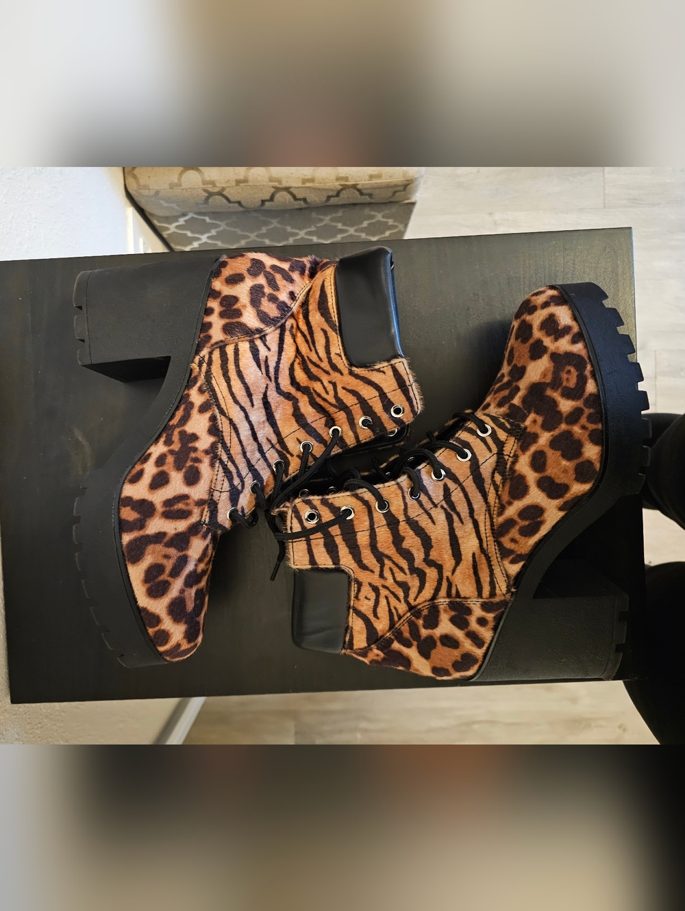 Leopard & Tiger Print Platform Ankle Boots - Women